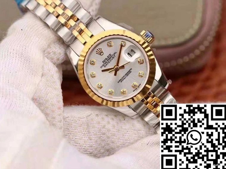 28MM 18K Datejust Rolex Gold Silver Lady Dial 1022